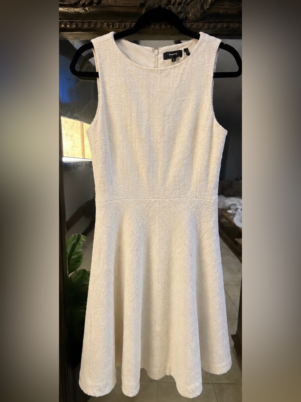 Theory Classic Flare Tweed Dress – Ivory/Cream – Size 8